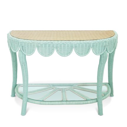 Scalloped Rattan Demilune Console